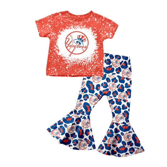 Baby Girls Team Red Hats Tee Shirt Leopard Bell Pants Clothing Sets preorder(moq 5)