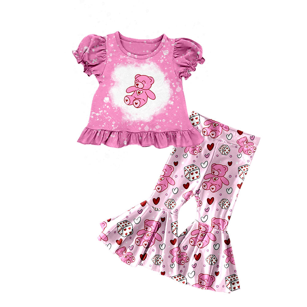 Baby Girls Cute Bear Shirts Bell Pants Valentines Clothes Sets preorder(moq 5)