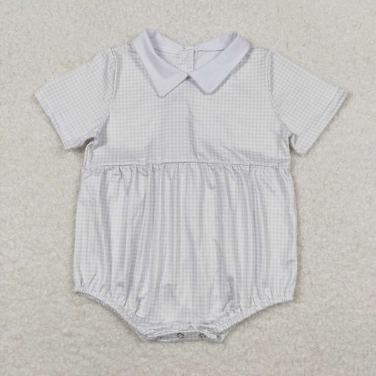 Baby Infant Boys Light Green Checkered Short Sleeve Rompers