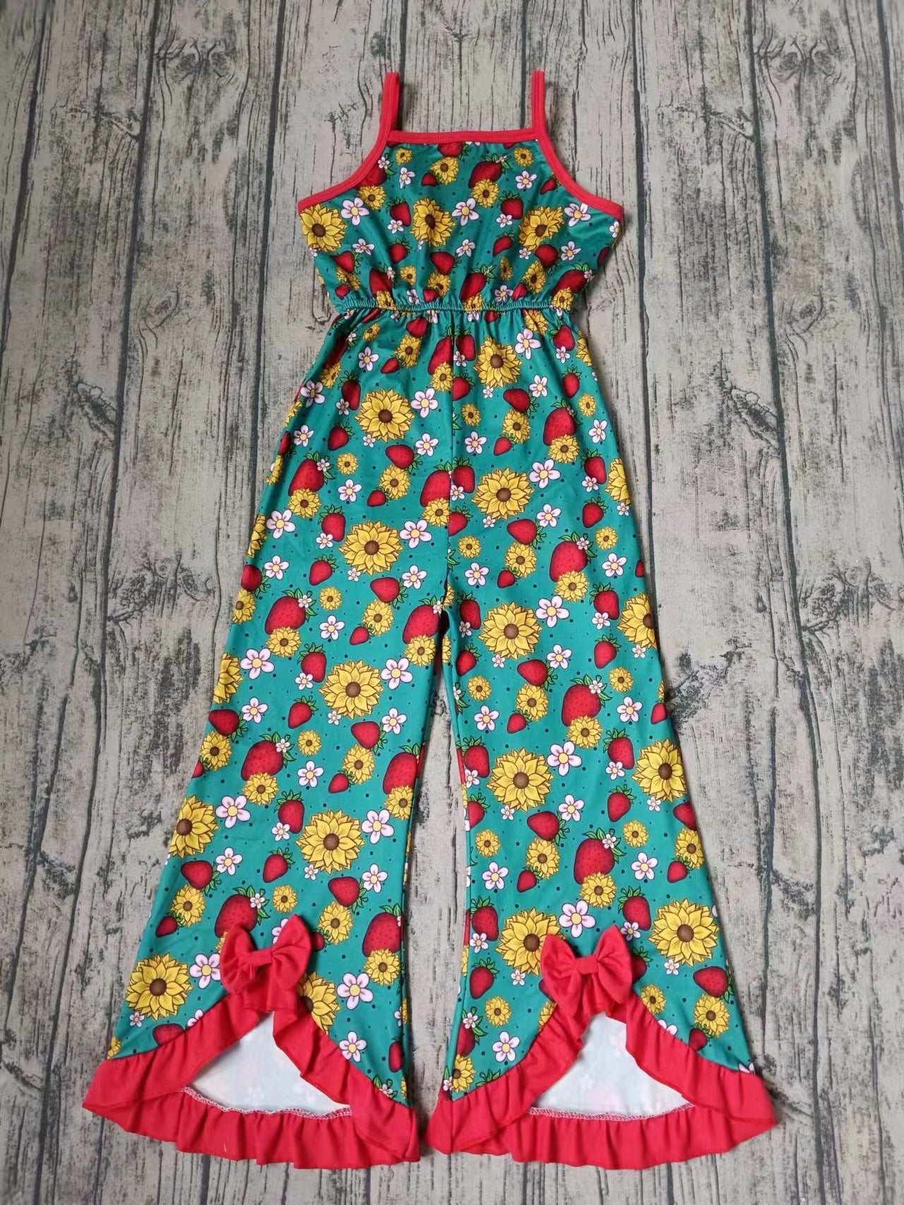 Baby Girls Strawberry Sunflower Straps Bows Jumpsuits Preorder(moq 5)