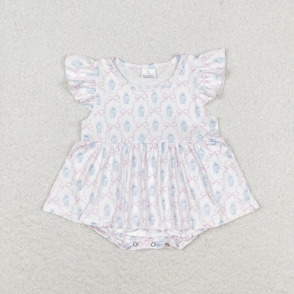 Baby Infant Girls Flutter Bows Pink Summer Rompers