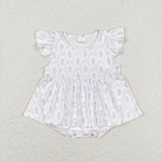 Baby Infant Girls Flutter Bows Pink Summer Rompers