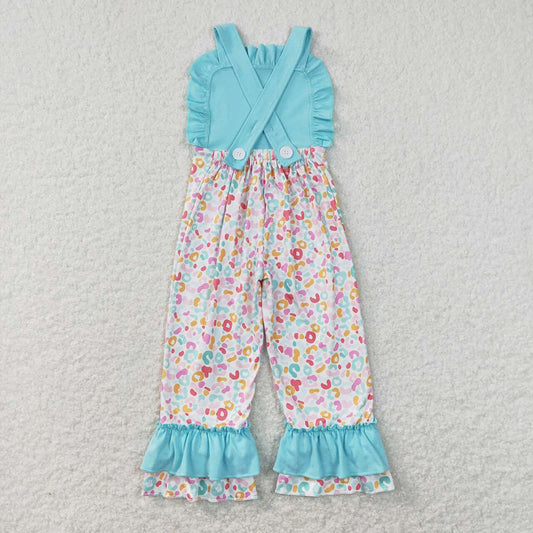 Baby Girls Blue Leopard Straps Ruffle Pants Jumpsuits