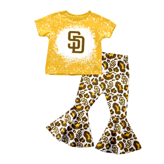 Baby Girls Team Gold Tee Shirt Leopard Bell Pants Clothing Sets preorder(moq 5)