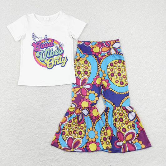 Baby Girls Peace Pigeon Top Flowers Bell Pants Clothes Sets