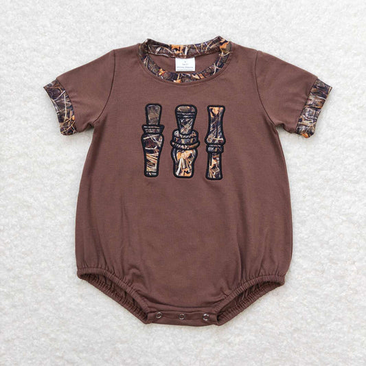 Baby Infant Boys Camo Duck Call Brown Short Sleeve Rompers