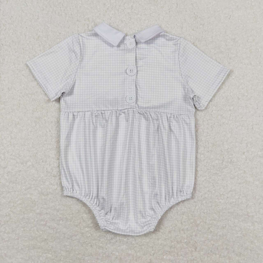 Baby Infant Boys Light Green Checkered Short Sleeve Rompers