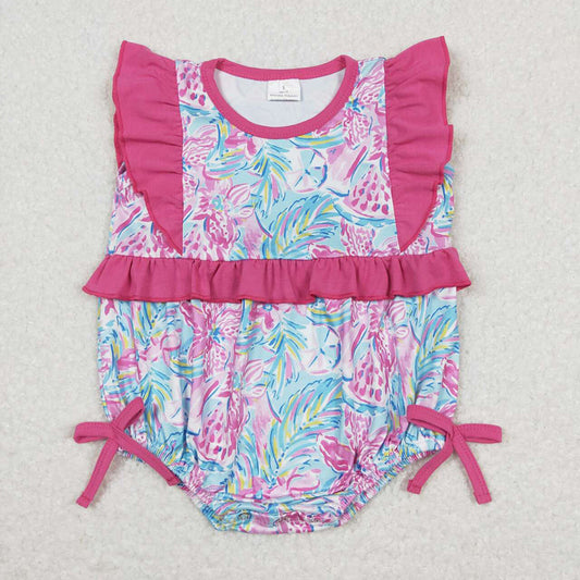 Baby Infant Girls Ruffle Pink Blue Flowers Rompers
