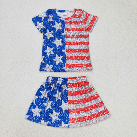Baby Girls Stars Stripes 4th Of July Shirt Skirt Clothes Sets