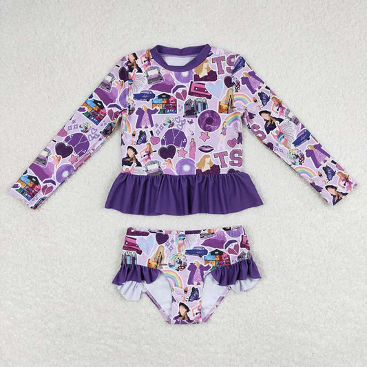 Baby Girls Summer Long Sleeve Purple Singer TS Top Bottom Swimsuits