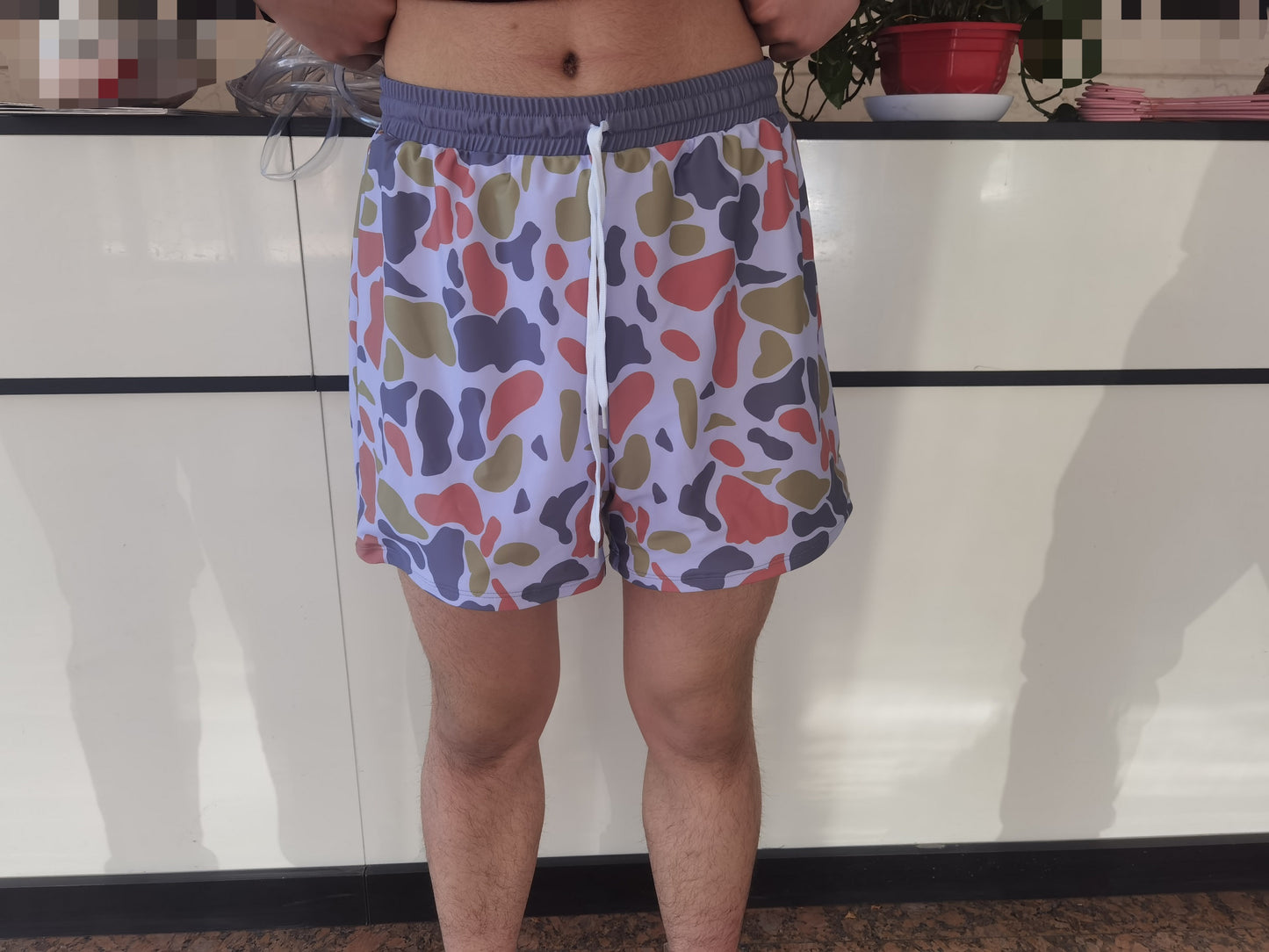 Adult Man Green Grey Camo Bottom Trunk Shorts Swimwear