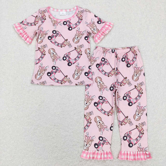 Baby Girls Pink Camo Deer Truck Tops Pants Pajamas Outfits Clothes Sets