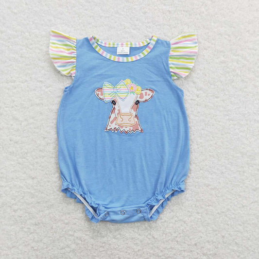 Baby Infant Girls Cows Bows Flutter Sleeve Rompers