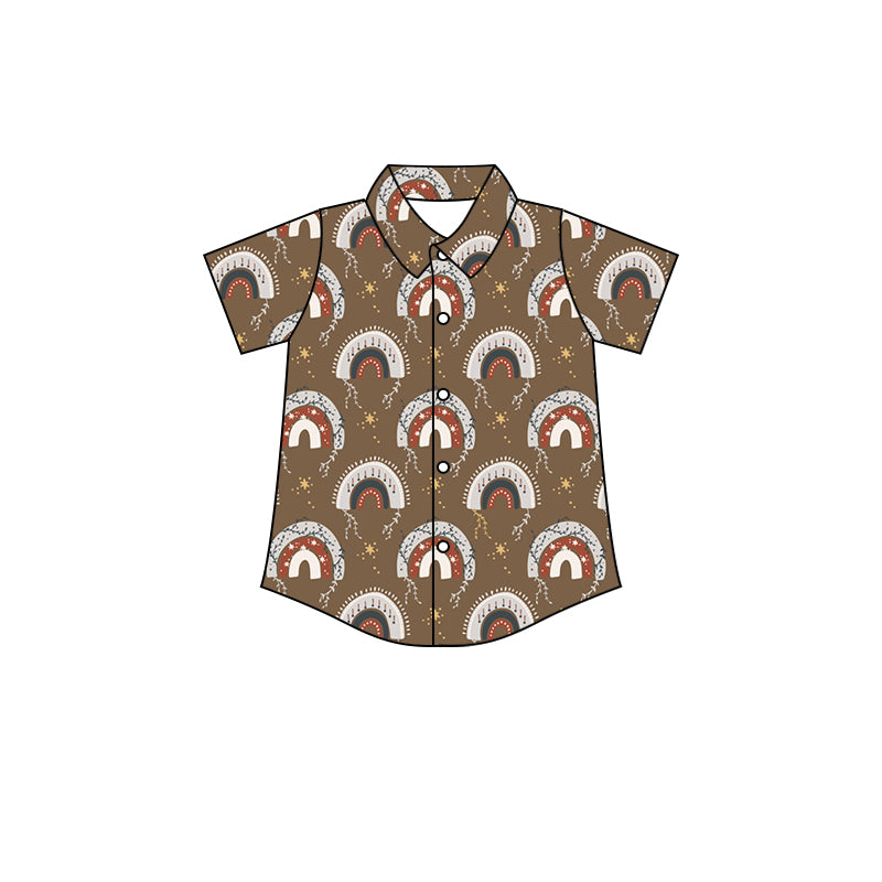 Baby Boys Brown Rainbow Buttons Short Sleeve Tee Shirts Tops preorder(moq 5)