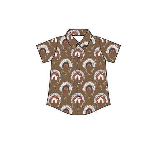 Baby Boys Brown Rainbow Buttons Short Sleeve Tee Shirts Tops preorder(moq 5)