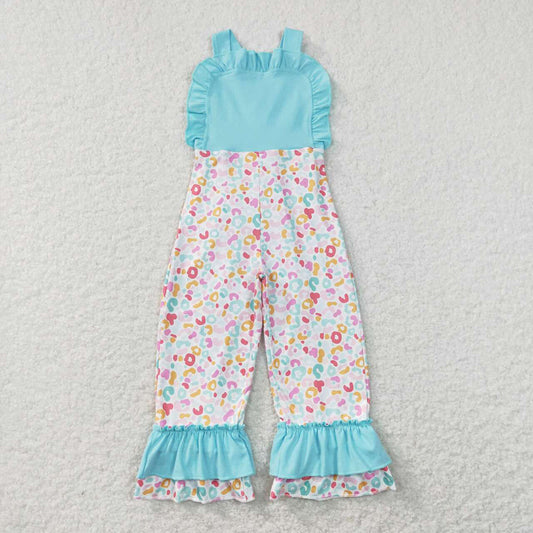 Baby Girls Blue Leopard Straps Ruffle Pants Jumpsuits