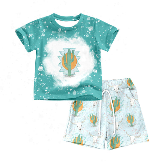 Baby Boys Western Blue Cactus Shirt Shorts Clothes Sets preorder(moq 5)