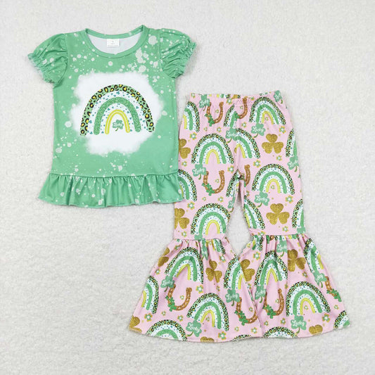 Baby Girls St Patrick Day Rainbow Shirt Bell Pants Outfits Clothes Sets