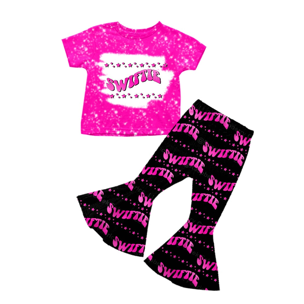Baby Girls Black Hotpink Words Singer Shirt Bell Pants Clothes Sets preorder(moq 5)