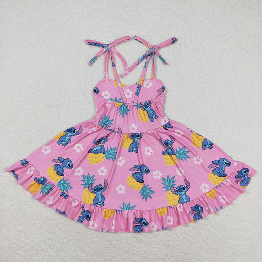 Baby Girls Strapes Pineapple Mouse Ruffle Knee Length Dresses