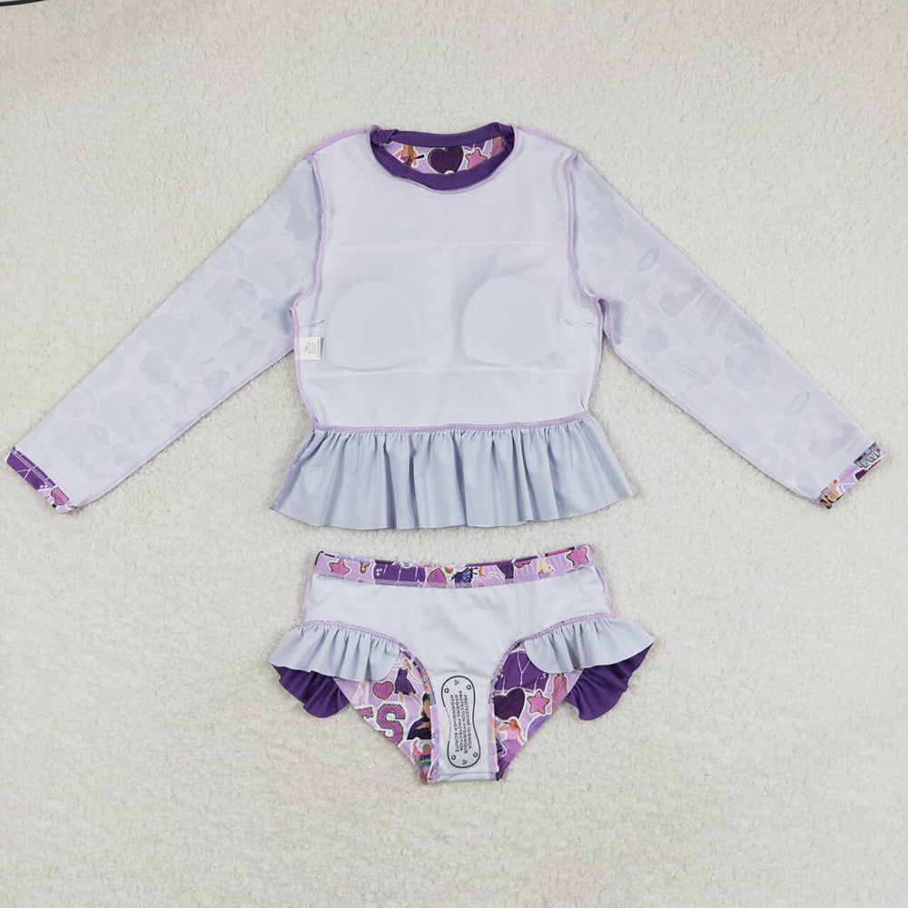 Baby Girls Summer Long Sleeve Purple Singer TS Top Bottom Swimsuits