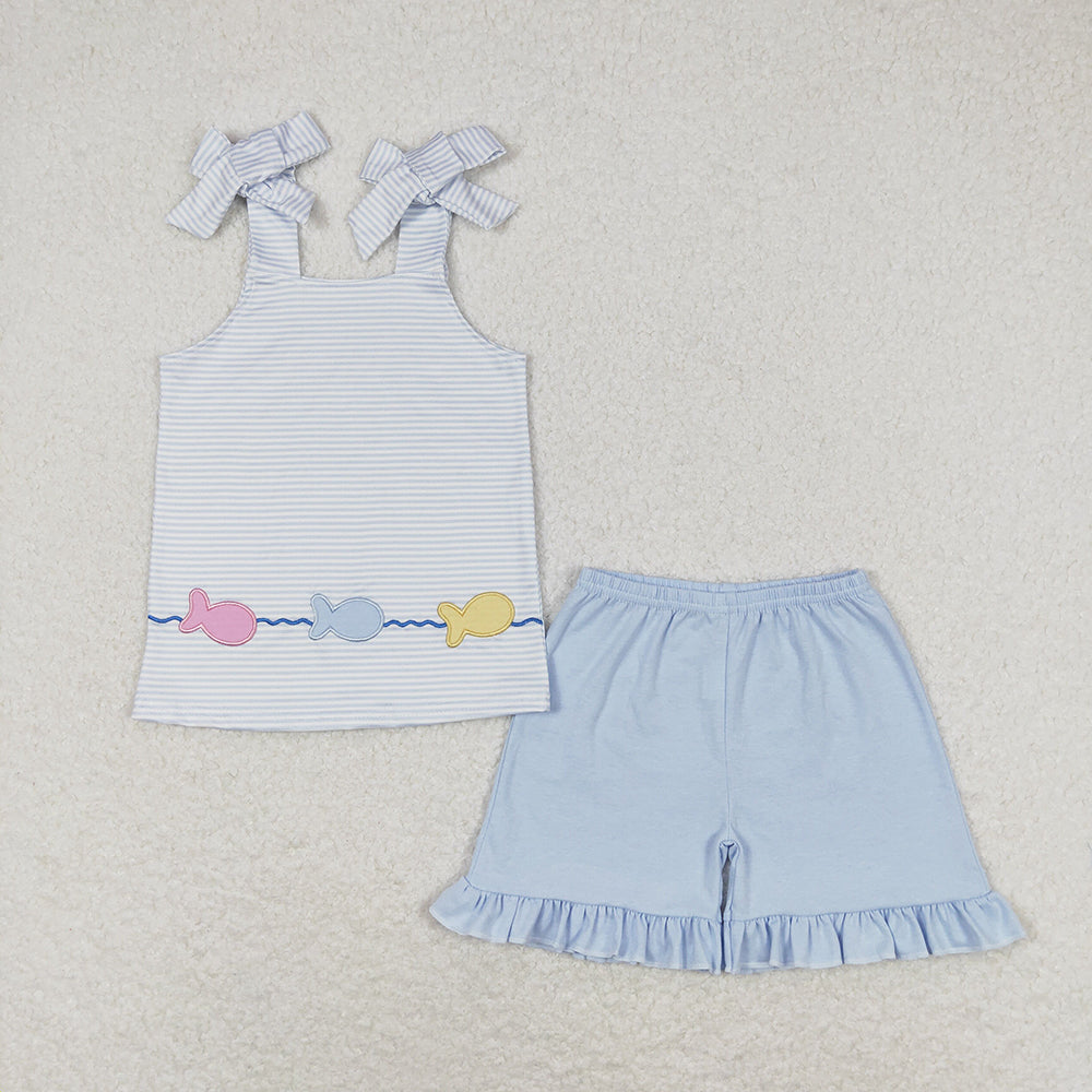 Baby Girls Fish Straps Tunic Top Ruffle Shorts Clothes Sets