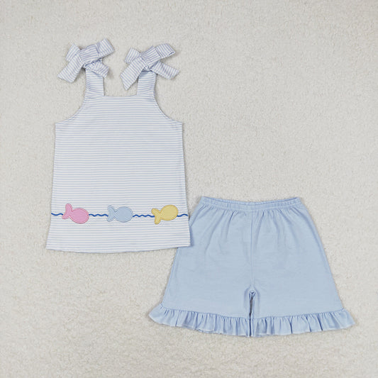Baby Girls Fish Straps Tunic Top Ruffle Shorts Clothes Sets