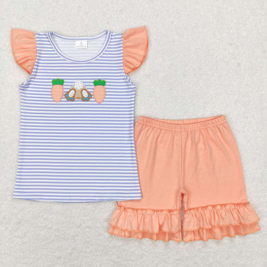 Baby Girls Easter Carrot Top Ruffle Shorts Clothing Sets
