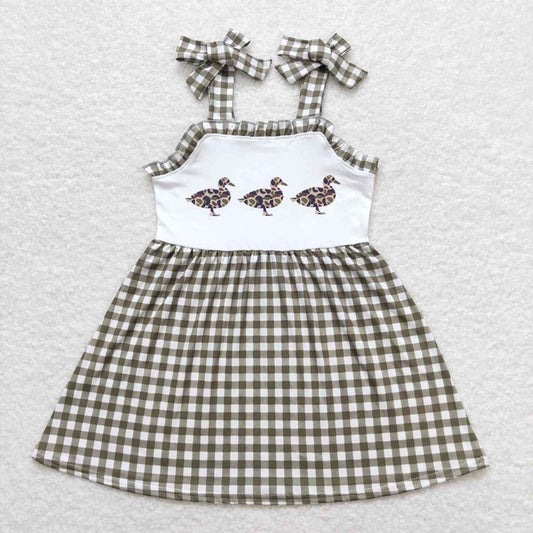 Baby Girls Leopard Duck Green Checkered Straps Knee Length Dresses