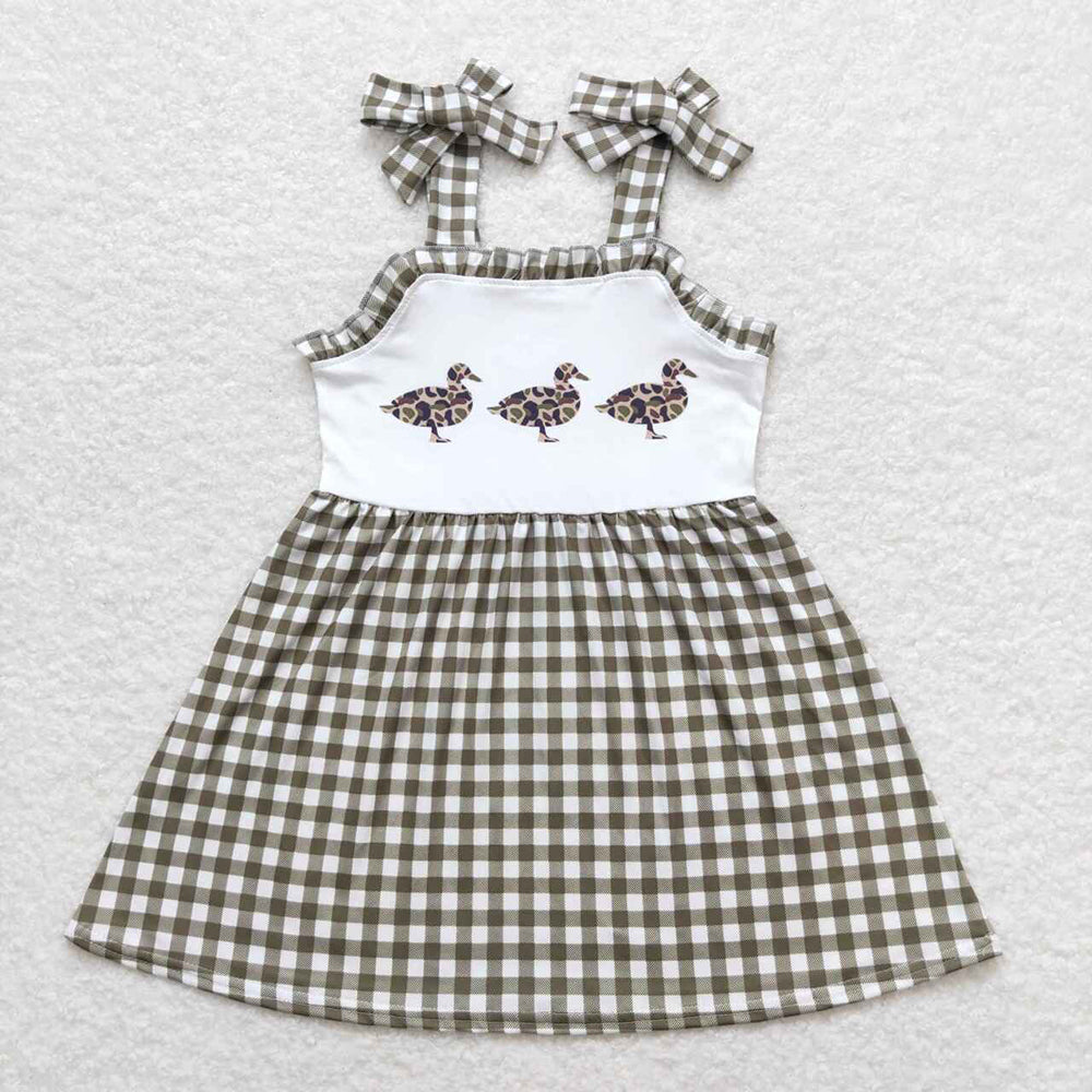 Baby Girls Leopard Duck Green Checkered Straps Knee Length Dresses