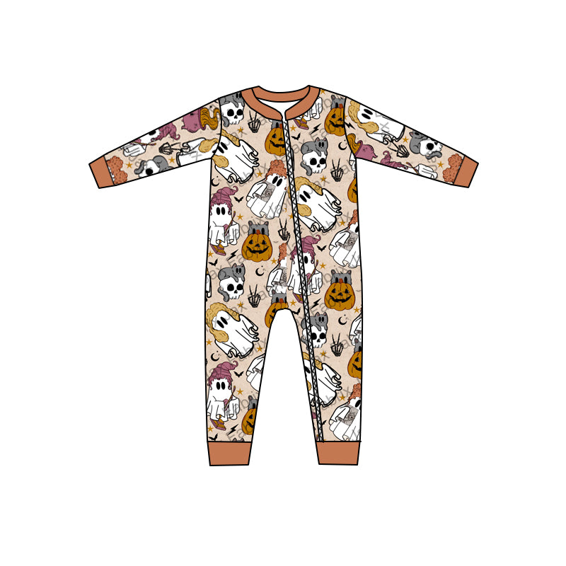 Baby Girls Infant Long Sleeve Zip Ghost Witches Rompers preorder(moq 5)