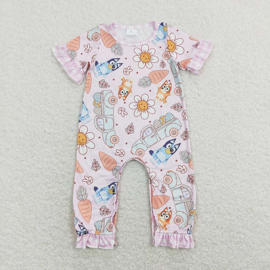 Baby Children Infant Girls Flowers Easter Dog Carrots Short Sleeve Rompers