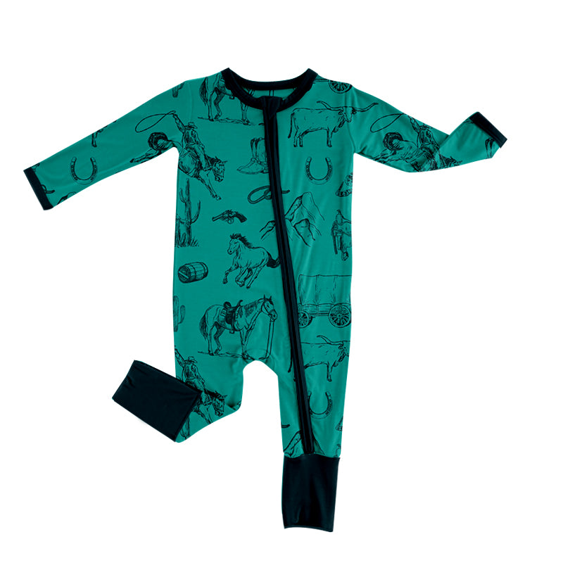 Baby Boys Horse Cows Western Zip Sleepers Rompers preorder(moq 5)