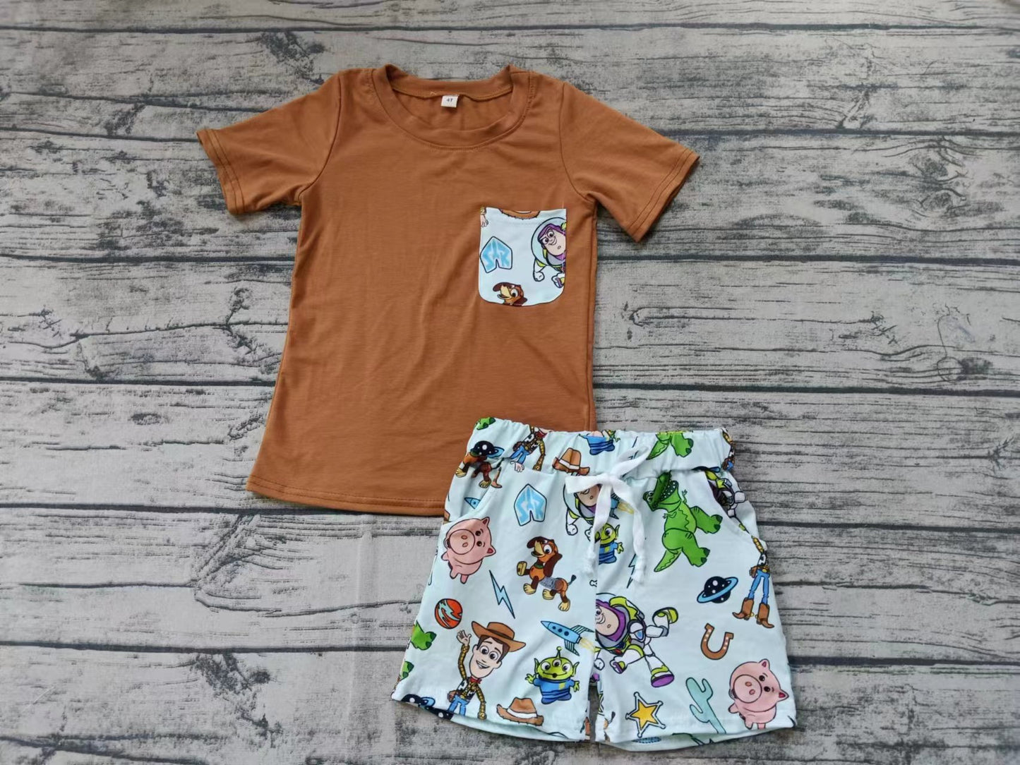 Baby Boys Brown Shirt Toy Pockets Shorts Clothes Sets Preorder(moq 5)