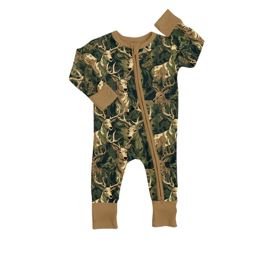 Baby Boys Hunting Long Sleeve Deer Froest Zip Rompers preorder(moq 5)