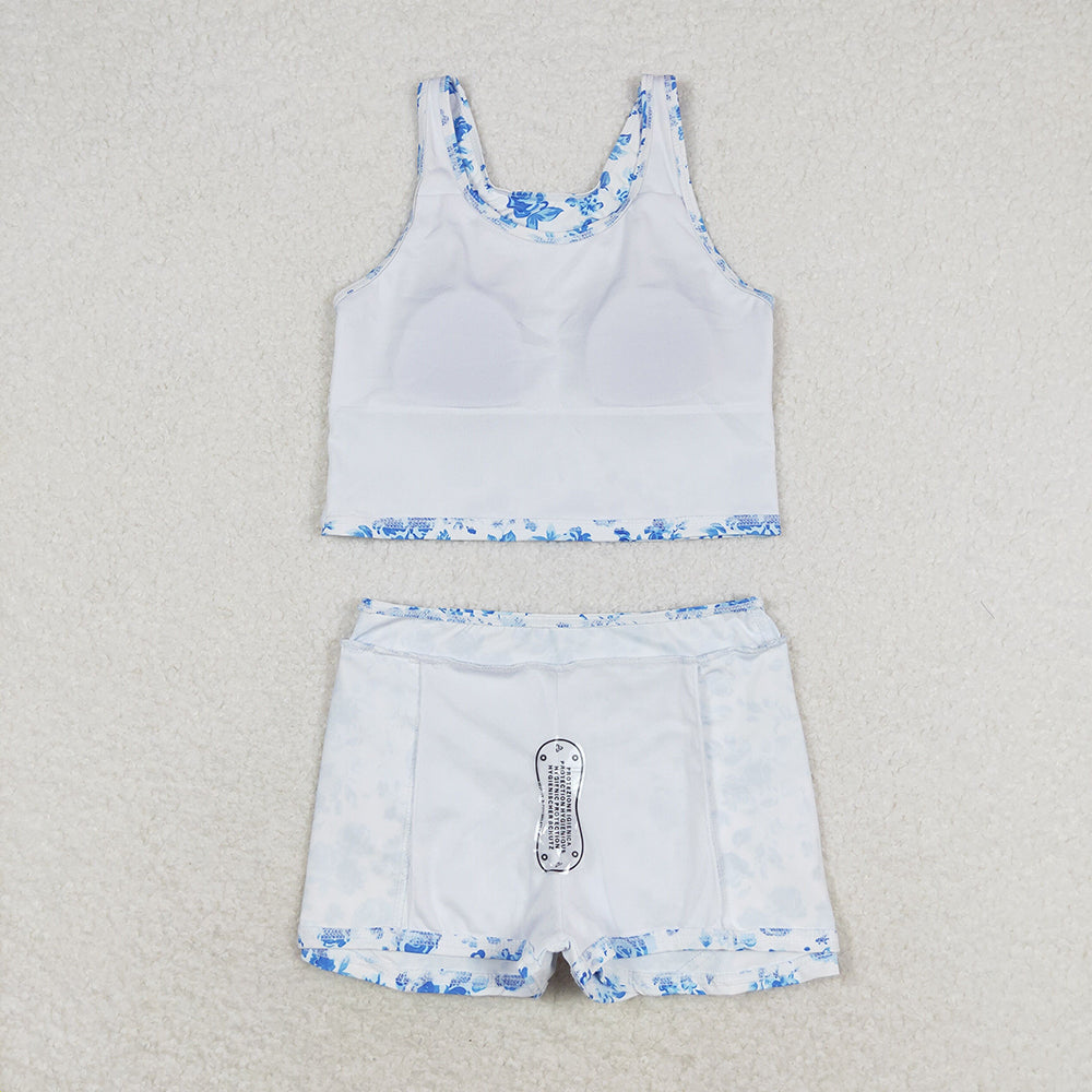 Baby Girls Summer Blue Flowers Top Skirts Active Wear Clothes Sets