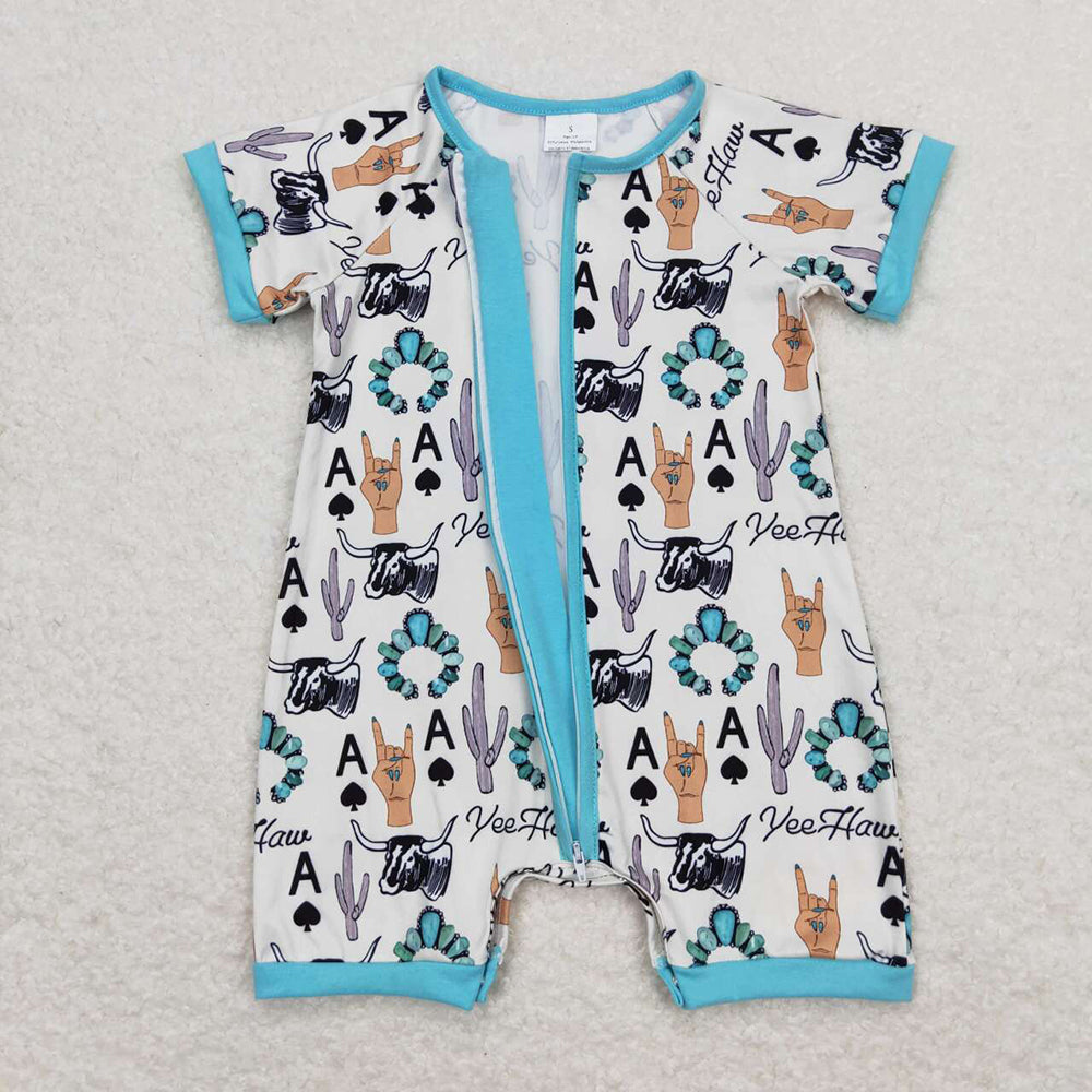 Baby Infant Boys Cactus Turquoise Zip Rompers