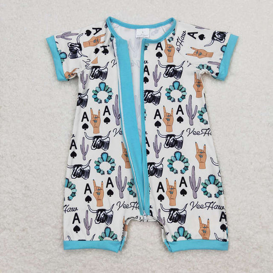 Baby Infant Boys Cactus Turquoise Zip Rompers