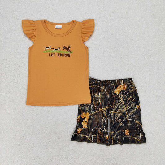Baby Girls Dog Hunting Deer Shirt Camo Shorts Clothes Sets