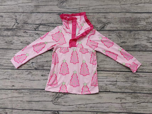 Baby Girls Christmas Pink Tree Buttons Pullovers Tee Shirts preorder(moq 5)