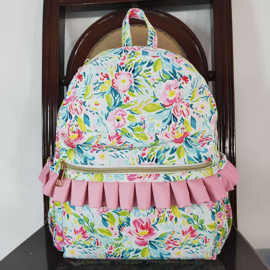 Baby Kids Girls Green Pink Flowers Backpack Back Bags