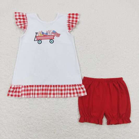 Baby Girls 4th Of July Flag Tractor Tunic Shorts Clothes Sets