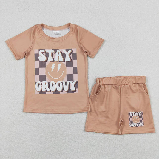 Baby Boys Stay Groovy Shirt Khaki Shorts Outfits Clothes Sets