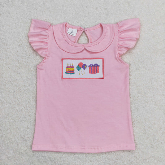 Baby Girls Birthday Pink Flutter Sleeve Tee Shirts Tops