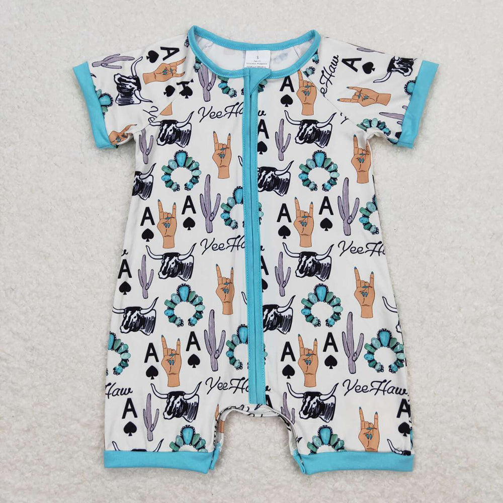 Baby Infant Boys Cactus Turquoise Zip Rompers