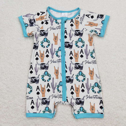 Baby Infant Boys Cactus Turquoise Zip Rompers