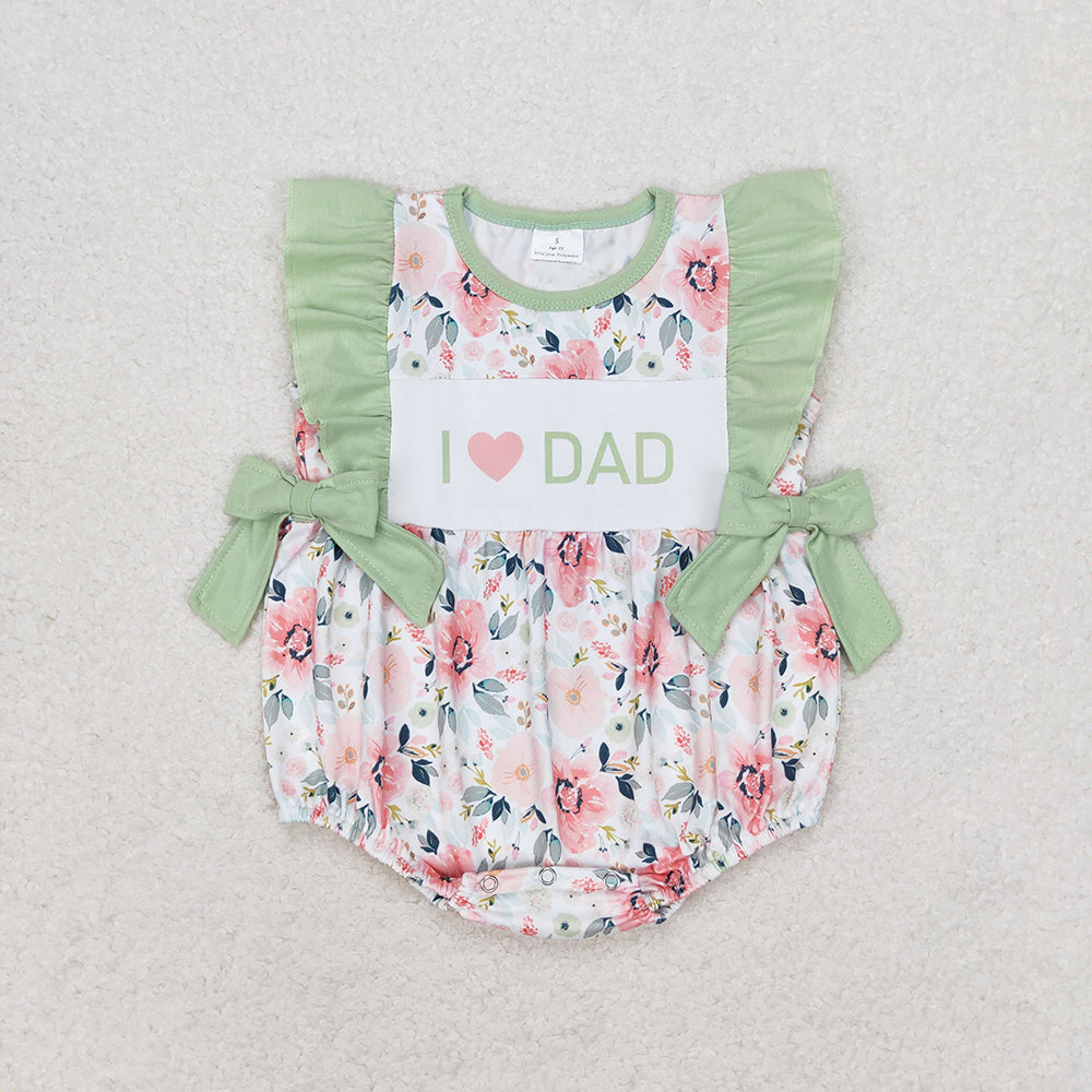 Baby Girls I Love Dad Green Flowers Bows Rompers