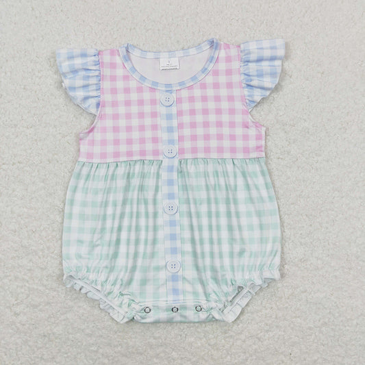 Baby Infant Girls Pink Green Checkered Rompers