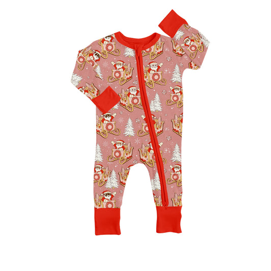 Baby Girls Sleigh All Day Christmas Santa Long Sleeve Zip Rompers preorder(moq 5)