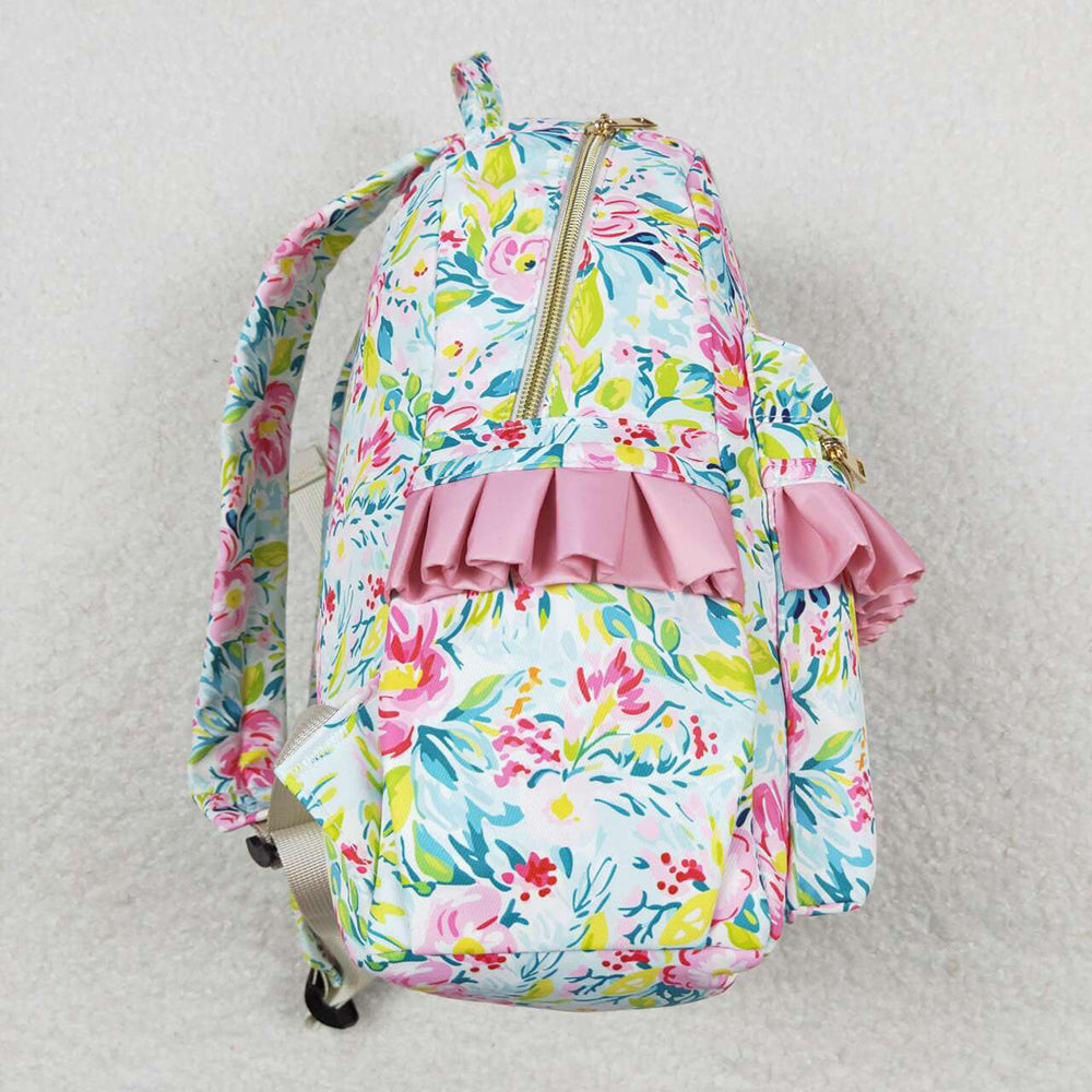 Baby Kids Girls Green Pink Flowers Backpack Back Bags